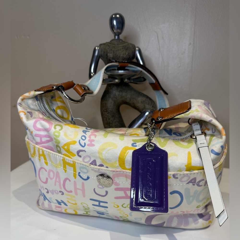 Coach Hampton Scribble Shoulder Bag Cotton and Leather 2009 13564 - Picture 3 of 8